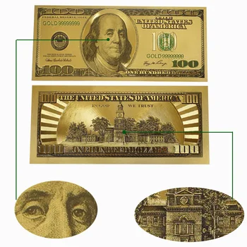 10 GAB. 24K Zelta Folija 100 Dolāru USD Banknošu Kolekcija ar Aploksnē
