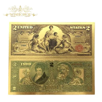 10pcs/daudz 1896 Gads, Amerikas Zelta Banknošu USD 2 Dolāru Banknotes 24k Zeltu Likumprojektu, Viltus Papīra Naudu, Lai Kolekcija