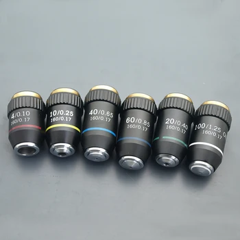 195 Black Ahromatisks Objektīvs 4X 10X, 20X 40X 60X 100X Augstas Kvalitātes Mikroskopa Objektīva RMS 20.2 mm Mērķis Daļas