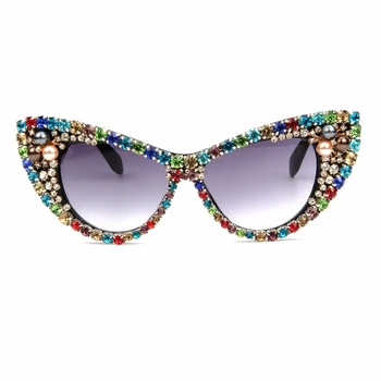 2020 Lielgabarīta Saulesbrilles Sieviešu Luksusa Zīmolu brilles Krāsains Rhinestone Kaķu Acīm Saulesbrilles Vintage Toņos Briļļu Oculos