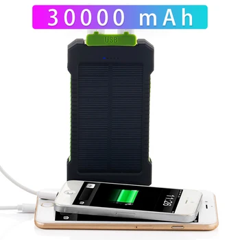 30000mAh Saules Enerģijas Bankas Saules Paneļu Powerbank Ūdensizturīgs USB Akumulatora Uzlādes indikators Ārējais Lādētājs iPhone Samsung tālruni
