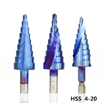 3pcs Nano Zilā krāsā ar Pārklājumu Caurumu Griezējs HSS 3/4-12 4-20mm 4-32mm Konusveida Urbis Metālam, Urbšanas Kārta/Hex Kāta Solis Urbju Komplekts