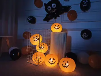5 gabali Mini Multfilmu Halloween baloni ķirbju ar gaismas, Ātri, piepūšamās rotaļlietas Halloween dekorēšanai bumbu