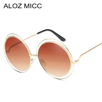 ALOZ MICC Zīmola Lielajam Apaļas Saulesbrilles Sieviešu Modes Augstas Kvalitātes Sakausējuma Dobie Rāmis, Saules Brilles UV400 Dāma Brilles Q172
