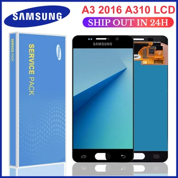 AMOLED A310 LCD Samsung Galaxy A3 2016 A310 SM-A310F A310M A310Y Displejs, Touch Screen Digitizer Montāža pielāgotu spilgtumu