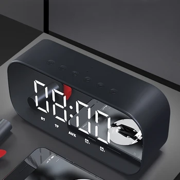 Bluetooth Skaļrunis ar FM Radio LED Spogulis, Modinātājs, Subwoofer Mūzikas Atskaņotājs Atlikt Desktop Pulkstenis ar Bezvadu Zila