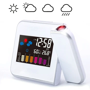 Digitālās Projekcijas Modinātājs, Laika Stacijas ar Temperatūras Termometrs Mitrums Higrometru, Gultas Pamosties Projektoru Pulkstenis