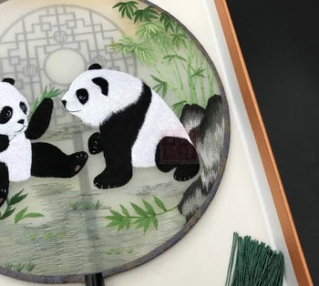 Double - side Suzhou Izšuvumi Amatniecības Roku Ventilatoru Rakstāmgalda Piederumi Dekori Ķīnas Rīkoties ar Ventilatoru Panda Mazs Ekrāns Izsmalcinātu Dāvanas LF579