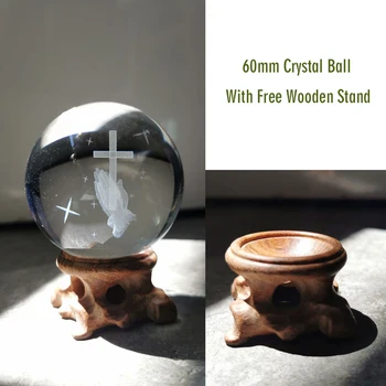 H&D 60mm Krusts Ar Lūgšanas Roku Statusu 3D Laser Crystal Ball Statuetes uz Koka Statīva Mūsdienu Mājas Dekoru Ideāls Kristiešu Dāvana