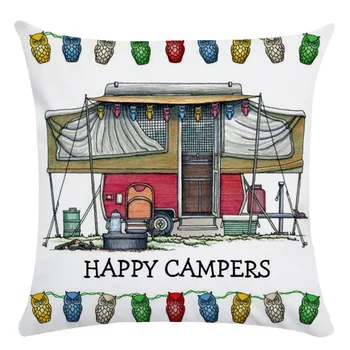 Happy Campers Spilvenu Segtu Īsās Plīša Dekoratīvs Spilvens Gadījumā Krēsla Sēdeklis Kvadrātveida Spilvens Segtu Mājas