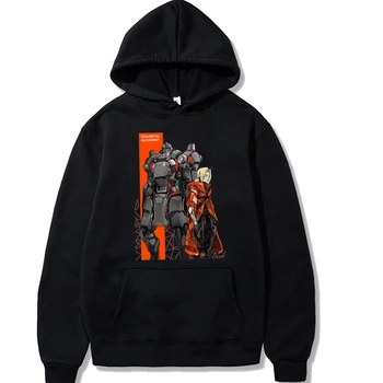 Harajuku Fullmetal Alchemist Unisex Hoodies Japāņu Anime Iespiesti Vīriešu pelēkā vārna Streetwear Ikdienas Krekli