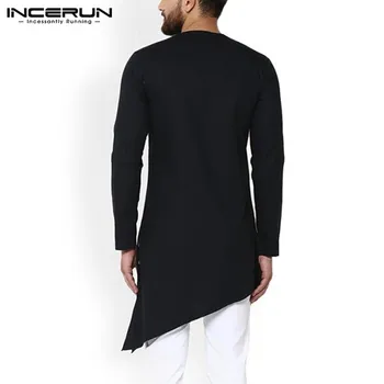 INCERUN Mens Nelegālo Krekls Indijas Apģērbu ar garām Piedurknēm Vintage Ilgi, Krekli Vīriešiem, Kurtas Streetwear Pogu tīrtoņa Krāsu Musulmaņu Topi