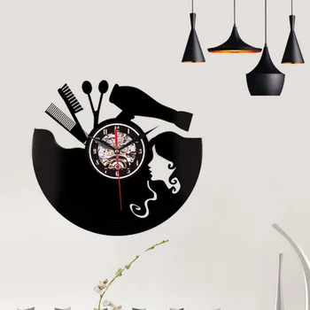 Jauno Radošo vinila ieraksts sienas pulksteņa griešana meitene 3D retro pulkstenis dzīvojamā istabā apdare, LED kvarca sienas pulkstenis