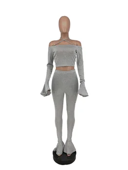 Joskaa Gudrs Bell Piedurknēm Bell apakšējo Bikses off-Plecu strapless pavada tērpiem streetwear sexy gadījuma sieviešu Divi-Gabals, kas