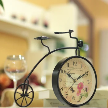 Kaltas dzelzs velosipēdu pulksteņa pulkstenis galda pulkstenis apdare modes izslēgtu pulksteņa vintage galda dekori zemes colock dekorēšanai