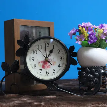 Lauku Stila Metāla Putns pulkstenis Mājas Apdare Handwork Dārza Galda pulkstenis Ar Pildspalvu Pot Melna Balta Krāsa