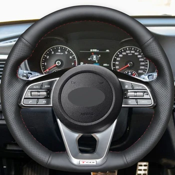 Melna PU Mākslīgās Ādas Roku šūtas Auto Stūres Rats Segumu Kia K5 Optima 2019 Cee 'd Ceed GT 2019 Cee' d Ceed Piederumi