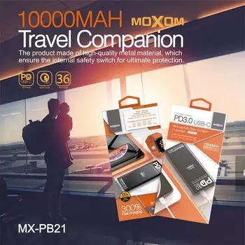 MOXOM Power Bank 10000mAh USB C PD Ātri Uzlādēt + Dual QC3.0 Ātru Lādētāju Powerbank iPhone Xs Max XR 8 7 Samsung S9 MacBook