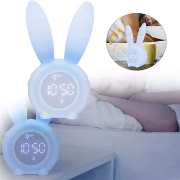 Multfilmas Zaķis Bērniem Modinātājs Uzlādējams Touch Kontroli Nakts Gaisma ar 6 Signālu Digitālo Termometru, Miega Taimeris, lai Dāvanas