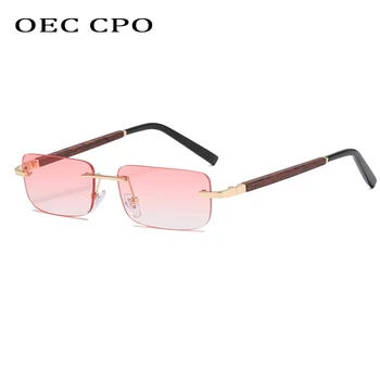 OEC CPO Modes bez apmales Saulesbrilles Sieviešu Vintage Taisnstūra Saulesbrilles Vīriešiem Toņos Dāmas Bezrāmju Laukumā Brilles Brilles