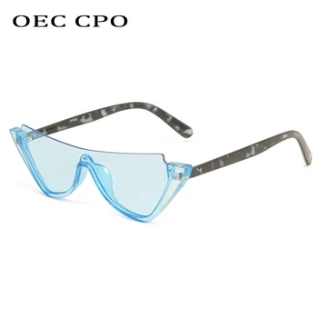 OEC CPO Sexy Daļēji bez apmales Brilles Sievietēm Unikālo Crystal Viens Gabals, Kaķu Acu Saulesbrilles Par Sievietēm, Retro Brilles Sieviešu Oculos