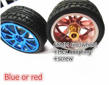 Par mehānisko Augstas kvalitātes 1GB 65mm automašīnu riteņiem + Hex sakabes + skrūves Plašu 27MM 1/10 modeli, sarkanā vai zilā rallija/bundzinieks/rokturis