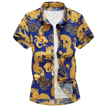 Plus Izmēra 5XL 6XL 7XL 2019 Jauno Vasaras Mens Short Sleeve Havaju Krekli Modes Gadījuma Ziedu Krekli Ķīna Stila Zīmola Apģērbi