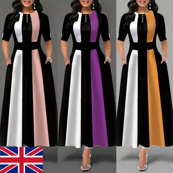 Plus Lieluma Sieviešu Vintage Šūpoles Kleitu Dāmas Pusi Piedurknēm Puse Slidotājs Kleitas UK
