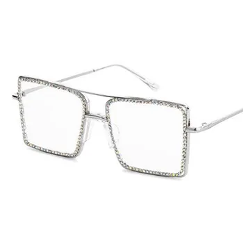 Rhinestone Brilles Modes Caurspīdīgs kvadrāta saulesbrilles Modes Toņos Kristāla, metāla rāmis Tuvredzība Nerd Brilles Rāmis Sievietes Vīrieši