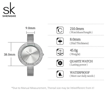 Shengke Luksusa sieviešu pulksteņi, sudraba slim watchband 38 mm Liels Skalu dāmas skatīties Japāņu Kvarca reloj mujer zegarek damski