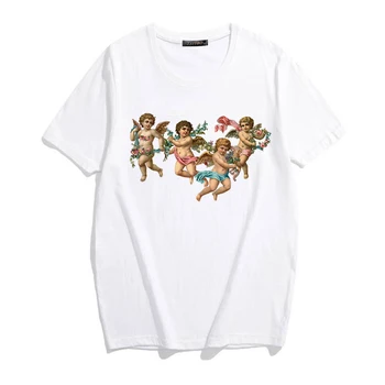 Sieviešu Kawaii Karikatūra Tumblr Eņģelis 90s Modes T Krekls Drukas Īsām Piedurknēm O-veida kakla T-krekls Vintage Vogue Ulzzang Harajuku Top Tees