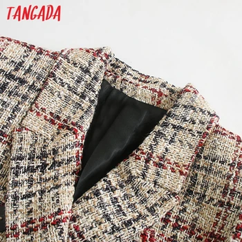 Tangada Sieviešu 2020. Gadam, Modes Pleds Tvīda Žakete Mētelis Vintage Dubultā Krūtīm, garām Piedurknēm, Sieviešu Virsdrēbes Šiks Topi 3H11