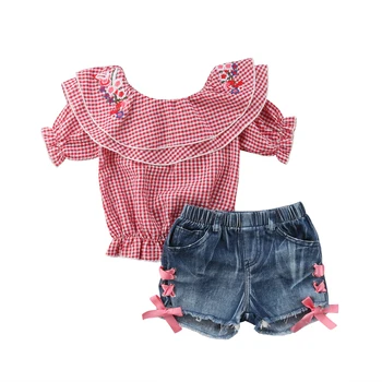 Toddler Bērniem, Baby Meiteņu Apģērbu Komplekti Off Plecu Ziedu Topi Džinsa Bikses, Josta Gudrs 2gab Apģērbu Tērpiem Meitene 1-6T