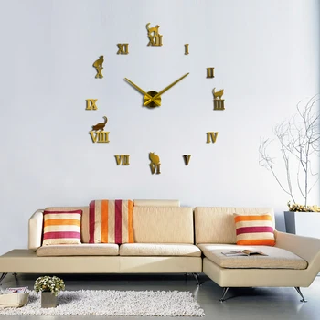 Top pārdošanas diy akrila spogulis sienas pulkstenis 3d liela kvarca skatīties pulksteņi modernās viesistabas mājas dekorēšanas uzlīmes adatu Karikatūra