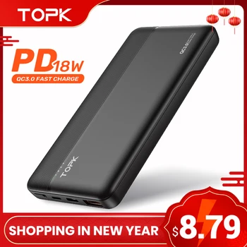 TOPK I1015P Ātri Uzlādēt 3.0 10000mAh Power Bank USB Type C PD PowerBank Portatīvo Ārējo Akumulatora Lādētājs iPhone Xiaomi