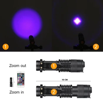UV Lukturīti ultravioleto Gaismu Ar Tālummaiņas Funkciju Mini Melnā Gaisma UV Pet Urīna Traipus Detektoru Scorpion Lietot AA/14500 akumulators