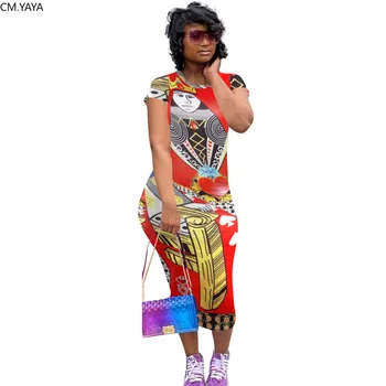 Vasaras Pokera Karte Drukāt Sievietes Kleitu O-veida kakla Īsām Piedurknēm Midi Bodycon Zīmuli Maxi Vestidos Streetwear Puse Āfrikas Garās Kleitas