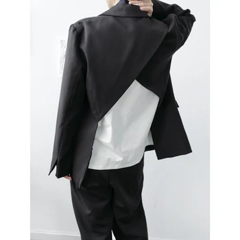 Vīrieši Atpakaļ Dobi Ikdienas Žakete Bleizeri Virsdrēbes Vīriešu Streetwear Vintage Melns Uzvalks Jaka Posmā Apģērbi