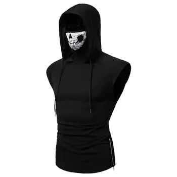 Vīriešu Apģērbu Kapuci Veste Sexy Gadījuma Top Stiept Fitnesa Vīriešu Punk Ninja Uzvalks pelēkā vārna Sejas Maska ar Velosipēdu Fitness Skriešanas Tērps