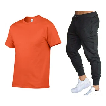 Vīriešu modes divu gabals T-krekls + casual bikses, uzvalks Vīriešu vasaras jauna iespiests T-krekls augstas kvalitātes īsām piedurknēm sporta tērps