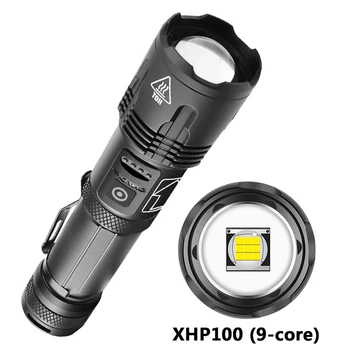 XHP100 9-core Led Lampiņu Enerģijas Bankas Funkciju, Lāpu, Laternu Usb Lādējamu 18650 vai 26650 Akumulatora Zoomable Alumīnija Sakausējuma
