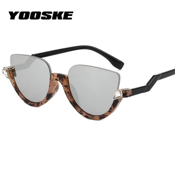 YOOSKE Vintage Cat Eye Saulesbrilles Sieviešu Luksusa Zīmolu Dimanta Saules Brilles Dāmas Retro Pusi Rāmja Brilles UV400