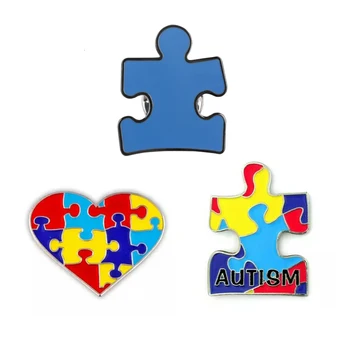 Zila Autismu Sirds Puzzle atloks, nozīmītes piespraudes piespraudes notikuma dāvanas -Dzelzs+butterfly pogu Bezmaksas piegāde(150pcs/daudz)