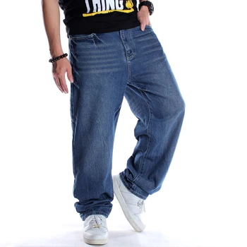 Zila Baggy Džinsi Vīriešiem Plaša Kāju Zaudēt Streetwear Hip Hop Skrituļdēlis Džinsa Bikses Vīriešu Bikses Plus Lieluma 30-46