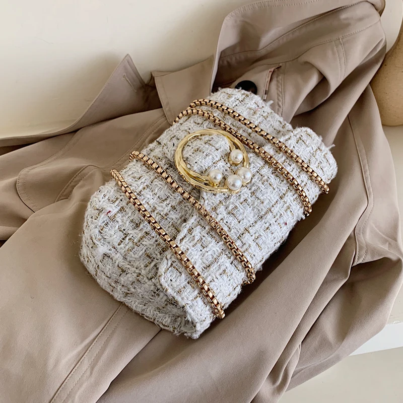 2019. gada Ziemas Modes Jaunu Laukumā Crossbody soma Kvalitātes Vilnas Sieviešu Dizainers Rokassomu Pērle Bloķēšanas Ķēdes Plecu Messenger Somas