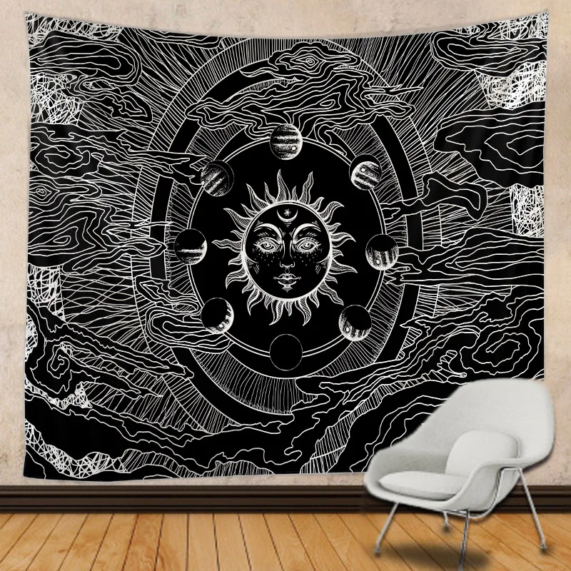 Saule, Mēness gobelēns mājas apdare Mandala sienas gobelēns auduma jogas paklājiņš psychedelic skatuves Hipiju lapa dīvāna segu
