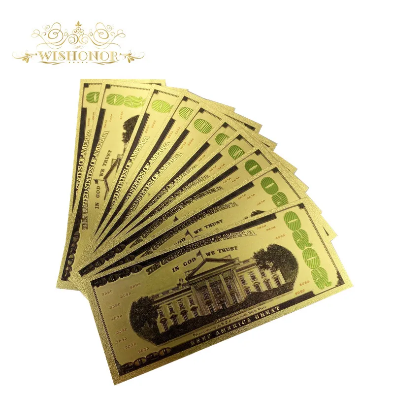 10Pcs/Daudz Krāsu ASV 2020. gadam Trumpis Banknošu Dolāru Rēķinus Bankas Piezīme 24K Zelta Pārklājumu Viltus Valūta Bezmaksas Piegāde
