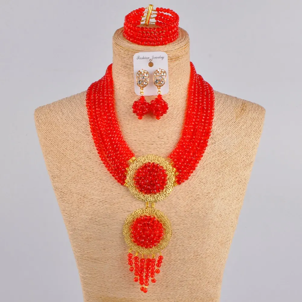 āfrikas kāzu pērlītēm sarkans juvelierizstrādājumu komplekts nigērijas, kaklarota, kristāla rotu komplekts sievietēm 6CLS01
