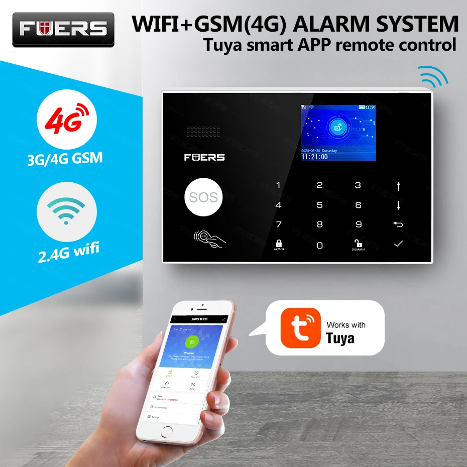 4G Tuya Alexa Wifi bezvadu GSM signalizācijas sistēmas, drošības mājās Saules Sirēnu Pieskarieties tastatūras Smart Home apsardzes pakalpojumi, Apsardzes Signalizācijas Sistēma, ip kameras Wifi
