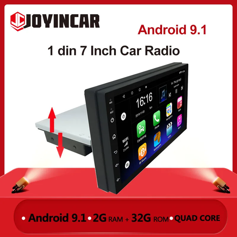 1 DIN Regulējams Automašīnas Stereo Radio Android 9.1 7 Collu Sazinieties ar Ekrānu, FM 1080P Quad-Core GPS Navigācijas MP5 Player 2G RAM 32G ROM